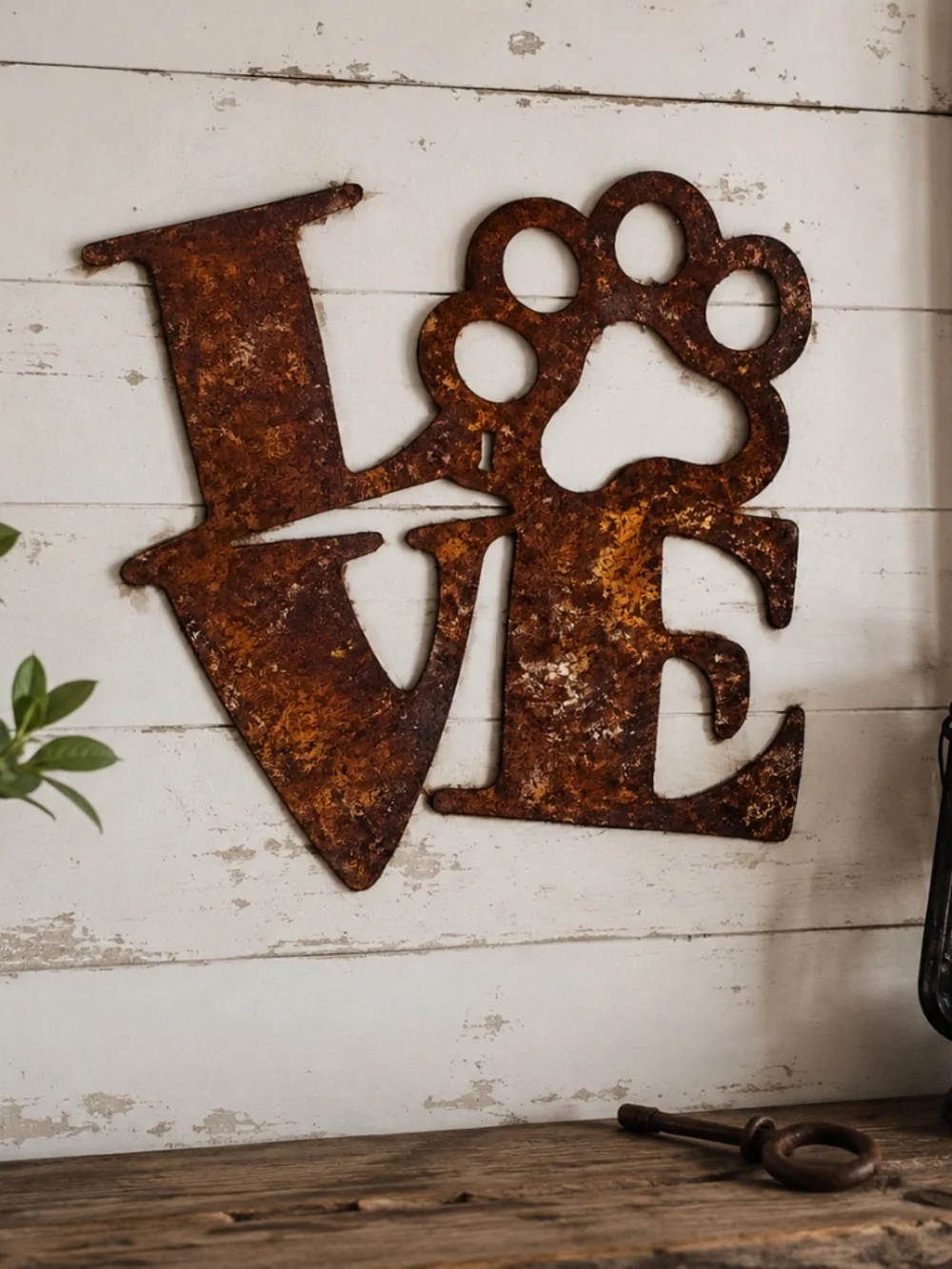 Rustic LOVE Paw Print Metal Wall Art Sign